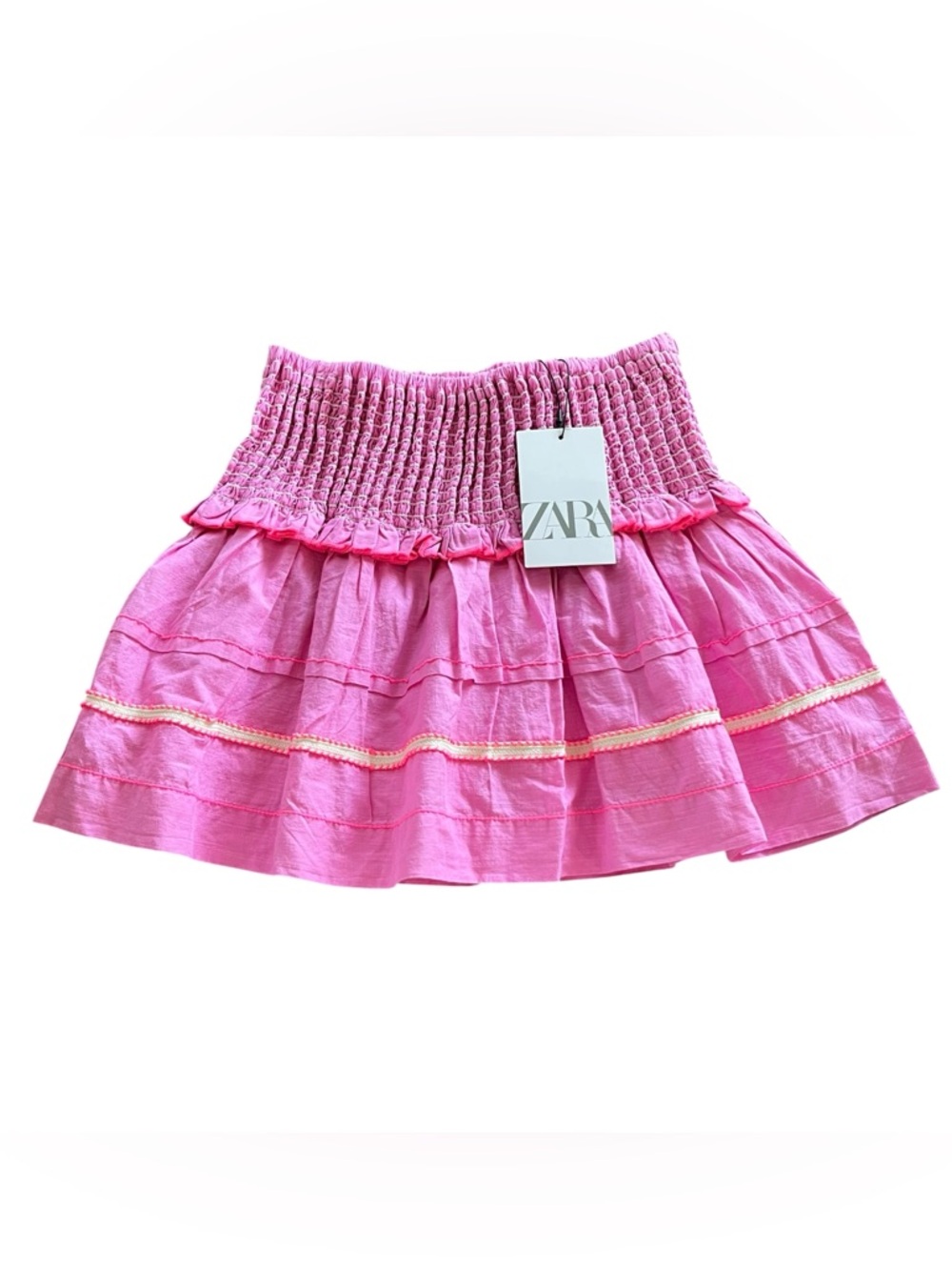 NWT Girls Zara Pink Smocked Pleated Cotton Mini Skirt